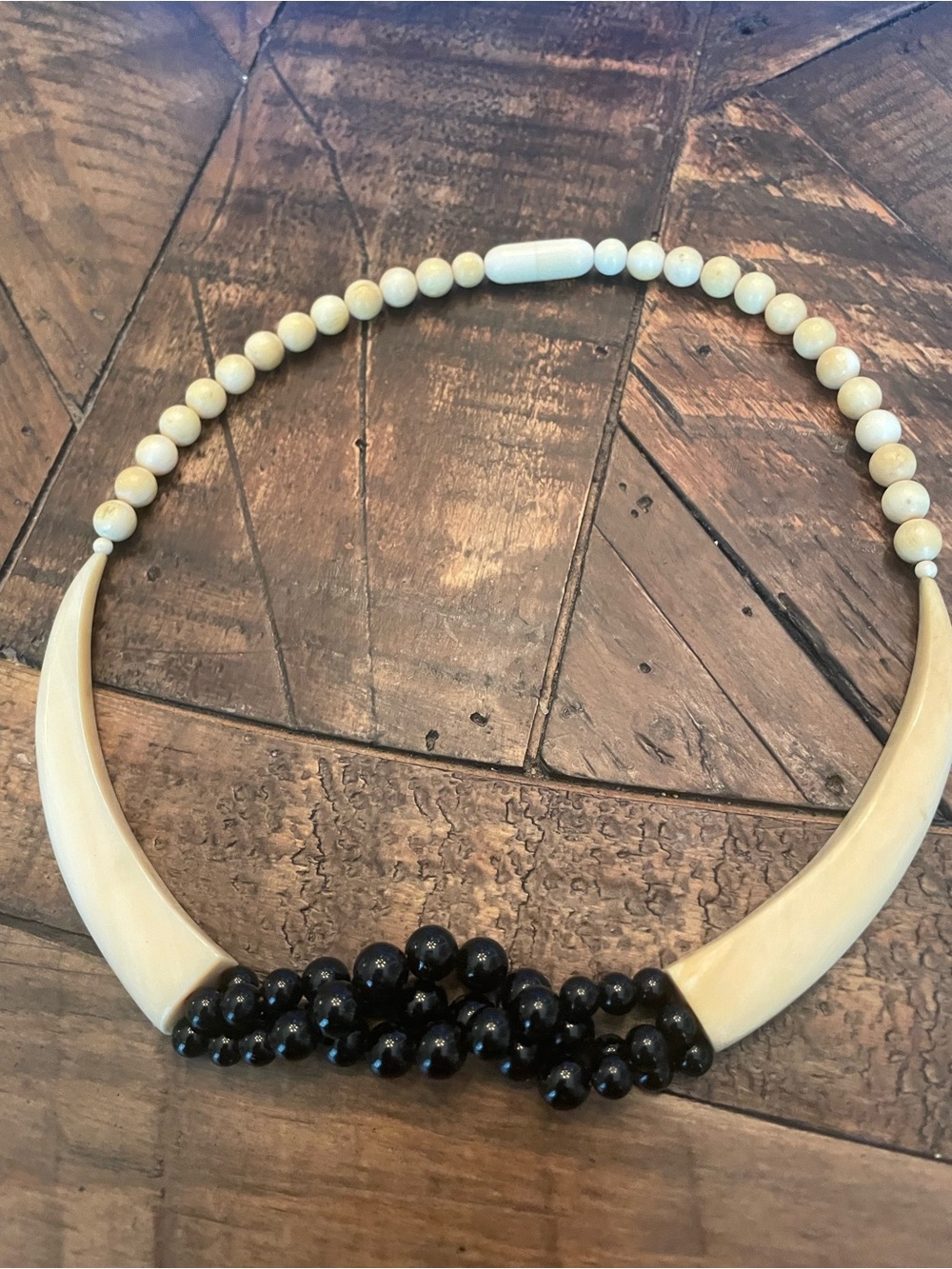 Vintage Black and Ivory Bead  collar Necklace